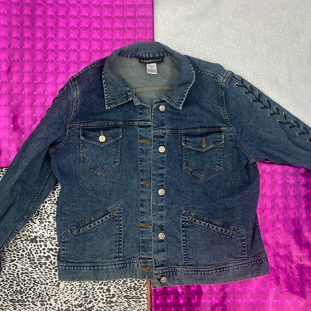 Y2K inspired lace up denim jacket